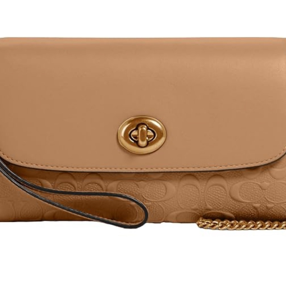 Coach Tan Crossbody Bag with Gold Chain